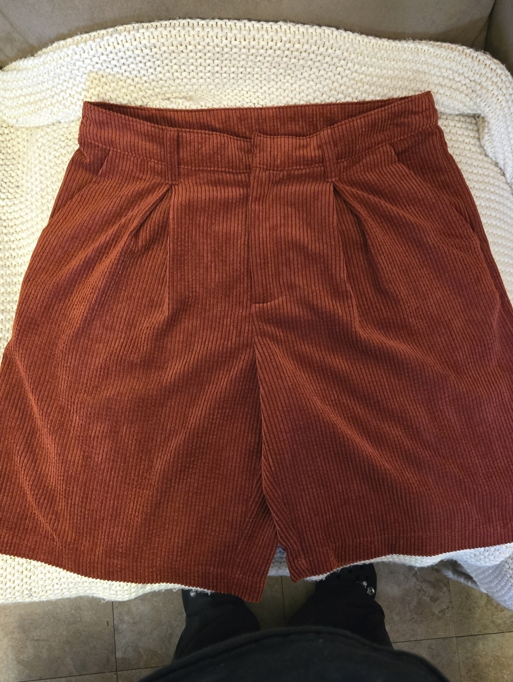 Rust Corduroy High-Waist Bermuda Shorts